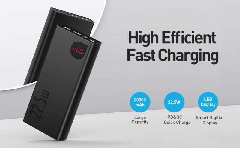 Sạc Dự Phòng Baseus Adaman QC 3.0 22.5W 20000mAh có dung lượng lớn, hỗ trợ sạc nhanh và màn hình LED