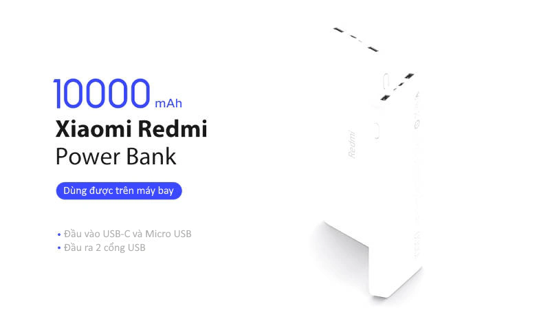 Xiaomi Redmi 10000mAh PB100 có thể dùng được trên máy bay