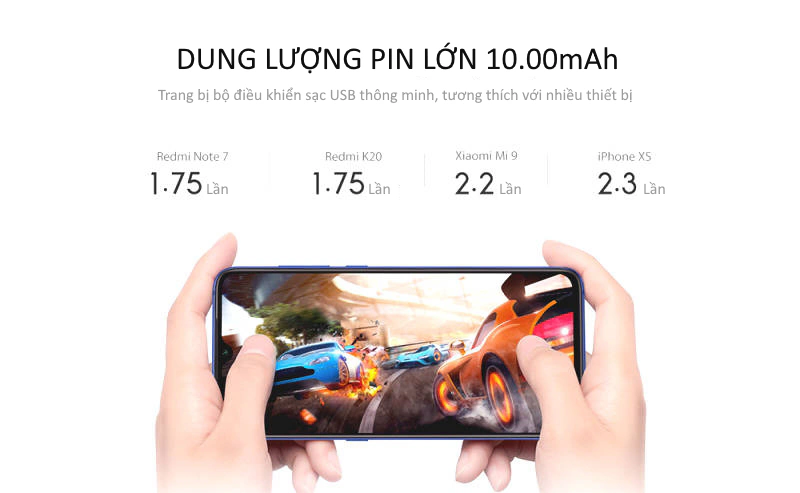 Pin 10.000 mAh đem lại giá trị sử dụng cao